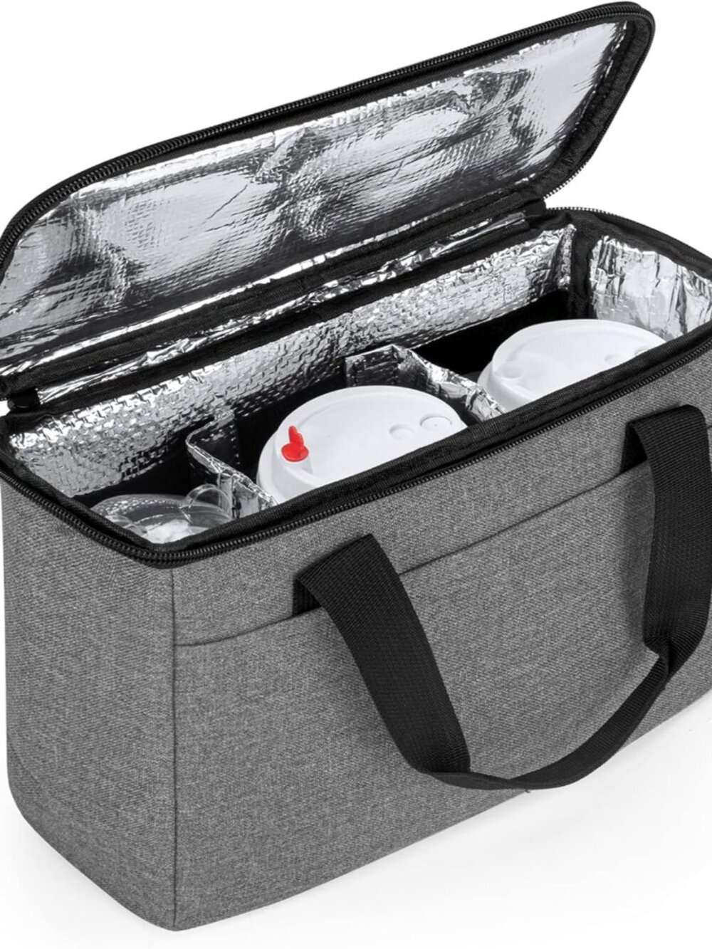Reusable 3 Cups Drink Carrier for Delivery with Adjustable Dividers, Insulated D - Picture 1 of 8